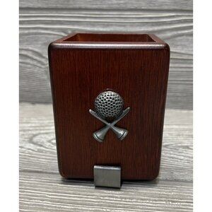 Desktop Wooden Golf Theme Pen Pencil Holder 4” Tall Gift For Golfer Office